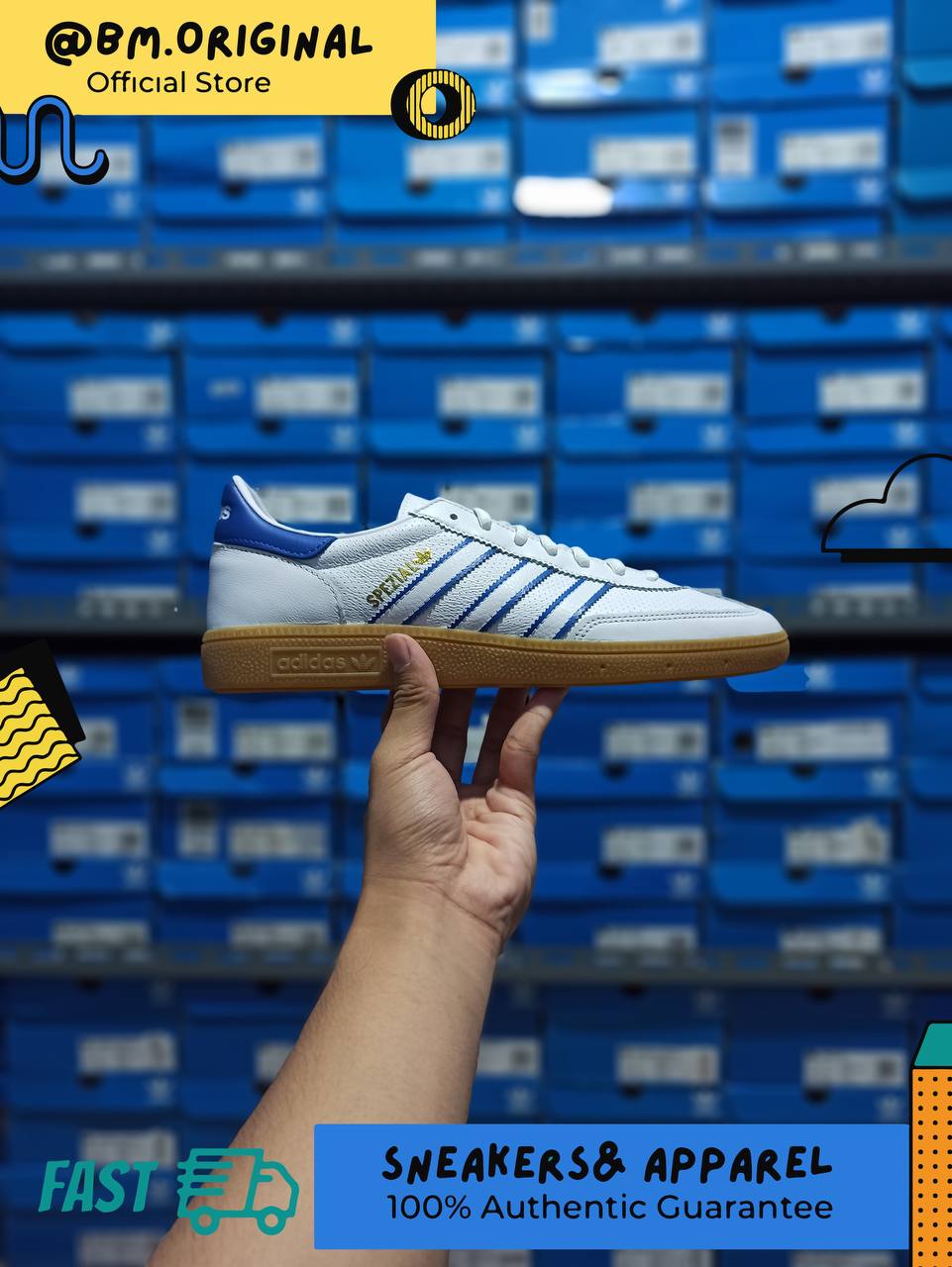 Adidas Spezial Handball White Leather Blue Gold Metallic Gumsole ID6964