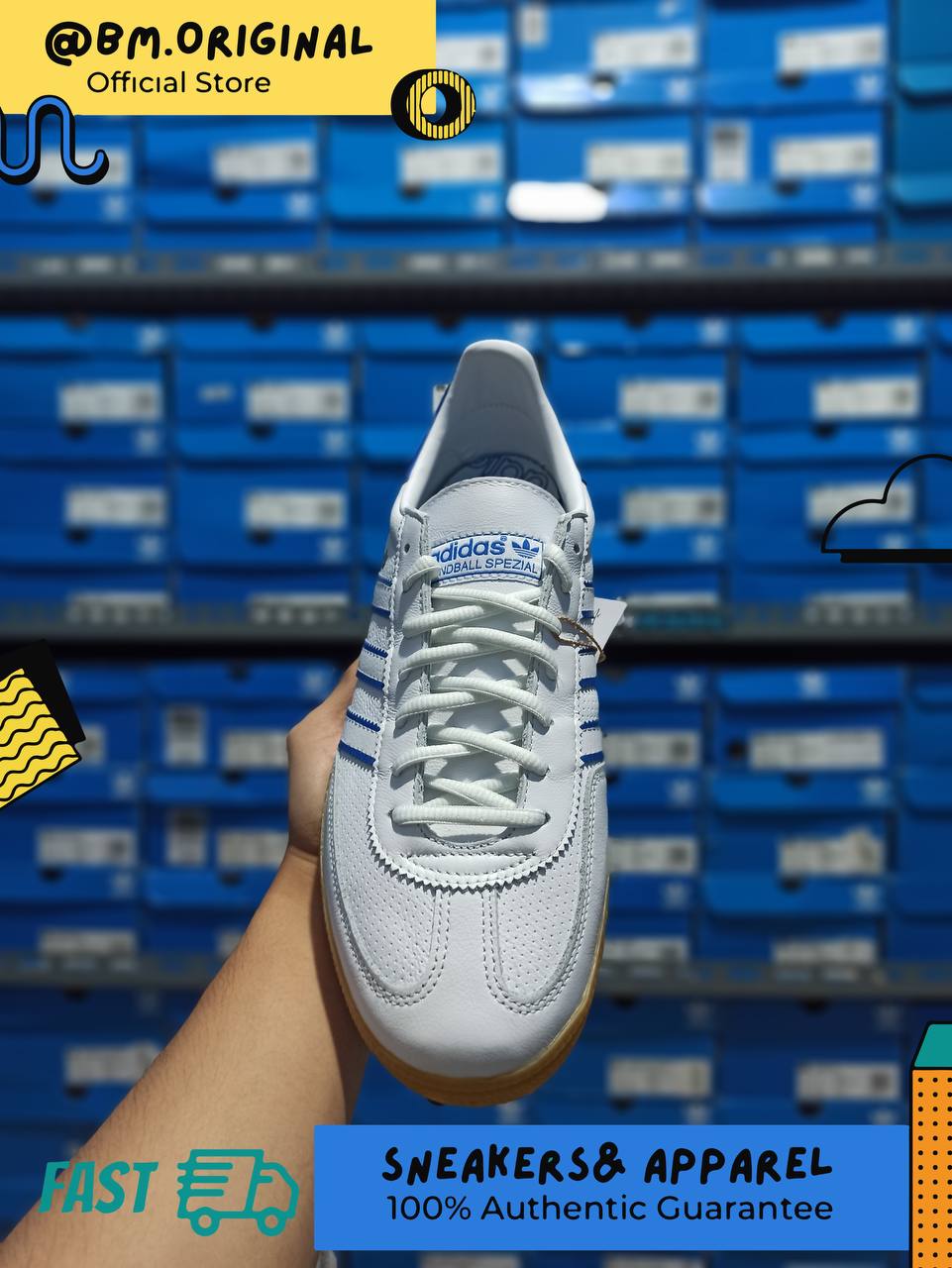 Adidas Spezial Handball White Leather Blue Gold Metallic Gumsole ID6964