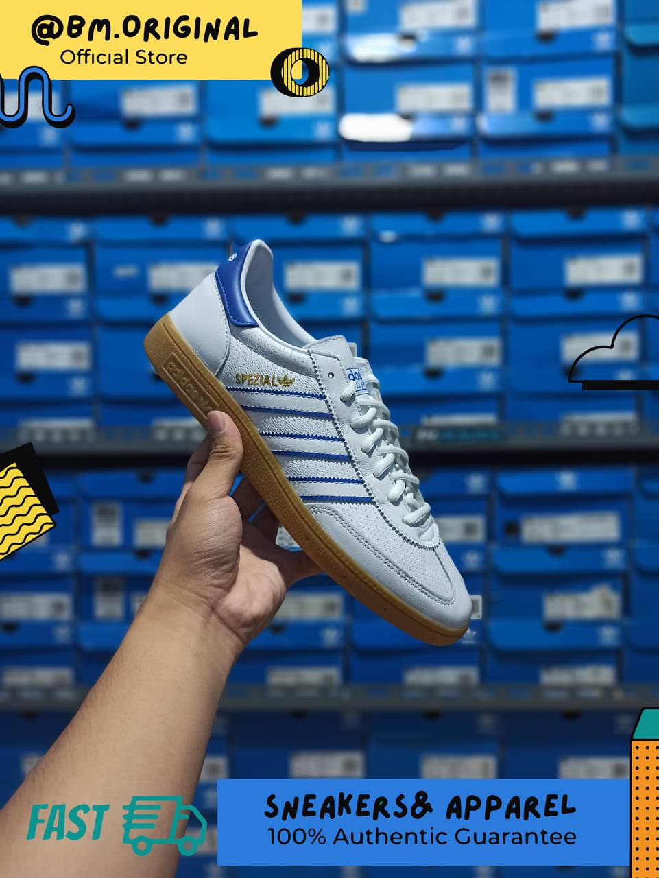 Adidas Spezial Handball White Leather Blue Gold Metallic Gumsole ID6964